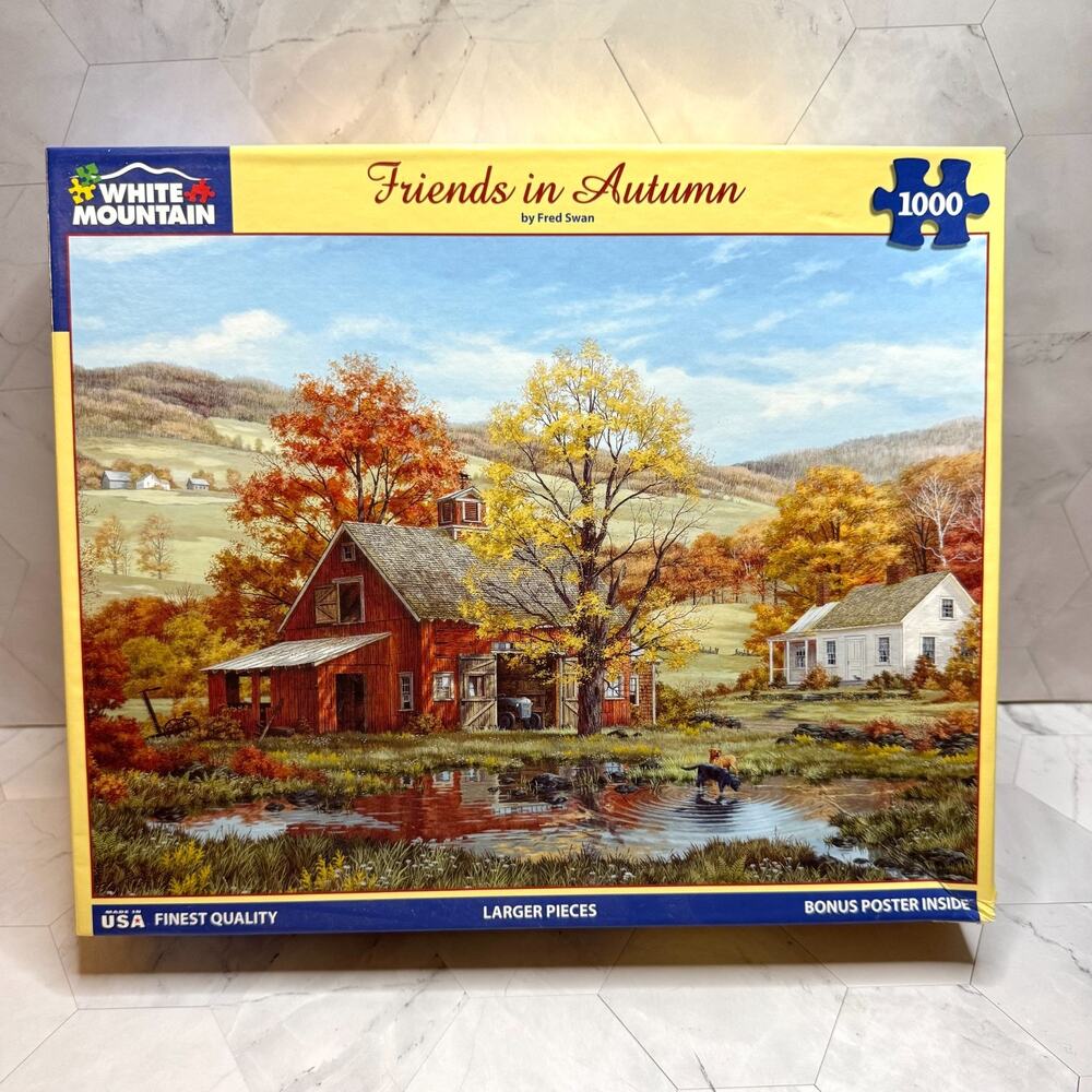 Friends of Autumn 1000 Larger Pieces Fred Swan Puzzle Made in USA Bonus Poster